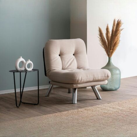 Fauteuil convertible banquette écru pieds chromés CUSCO