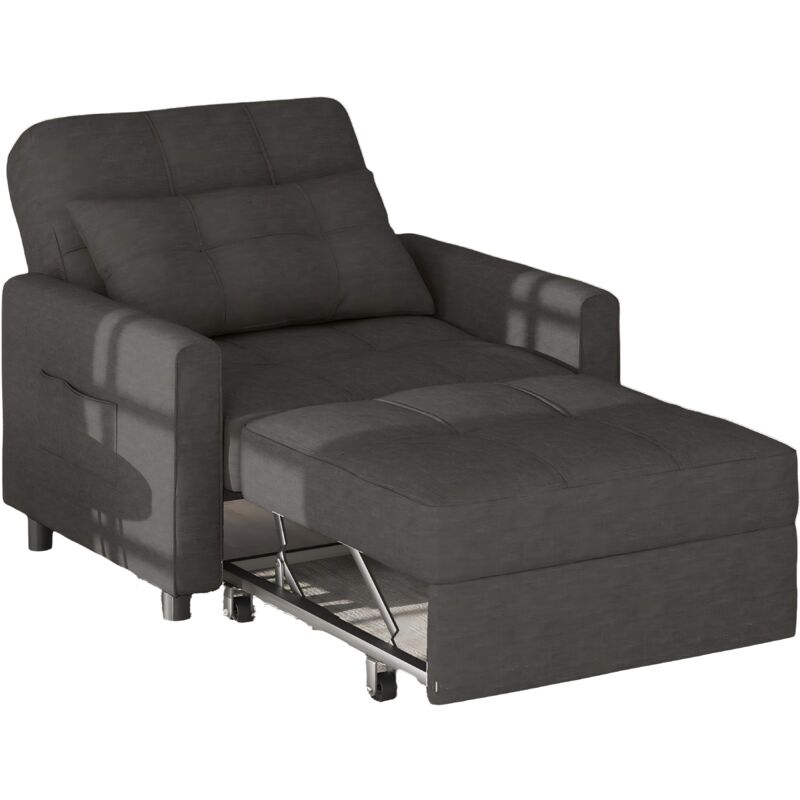 Fauteuil Convertible Bealife Fauteuil Lit Canapé 1 Place Chaise Longue Coussin Réglable Rangement Roues Pliante