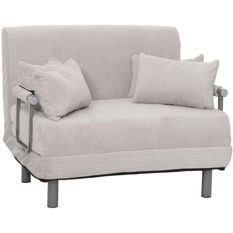 Fauteuil convertible canapé-lit avec accoudoirs rabattables couchage 190x100 cm en tissu velours côtelé gris clair 040010011