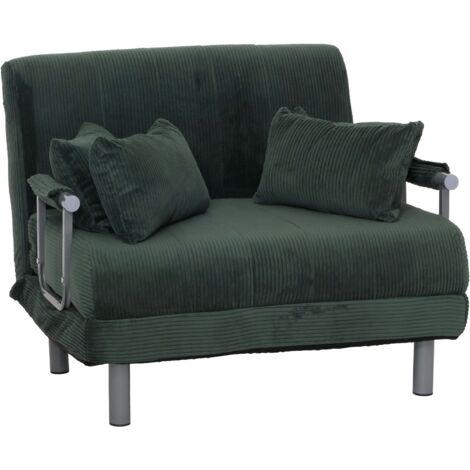 Fauteuil convertible canapé-lit avec accoudoirs rabattables couchage 190x100 cm en tissu velours côtelé vert 040010009
