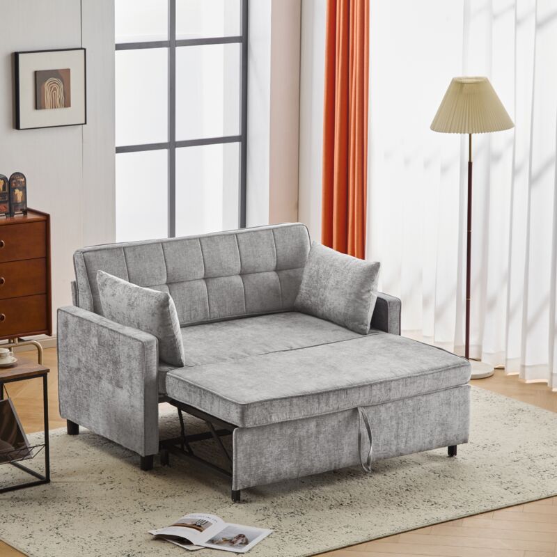 Fauteuil convertible, design rétractable et pliable, tissu chenille, mousse haute densité, roulettes métalliques, avec 2 oreillers, convertible en