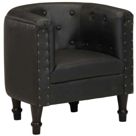 Fauteuil convertible en cuir véritable noir