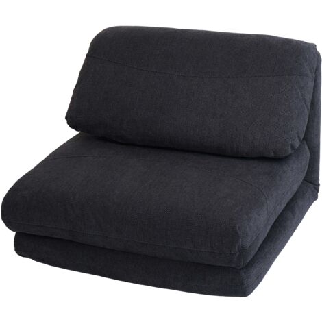 Fauteuil convertible en lit chauffeuse pliable avec dossier réglable 5 positions confortable couchage d’appoint structure métal et en tissu gris foncé 040010047