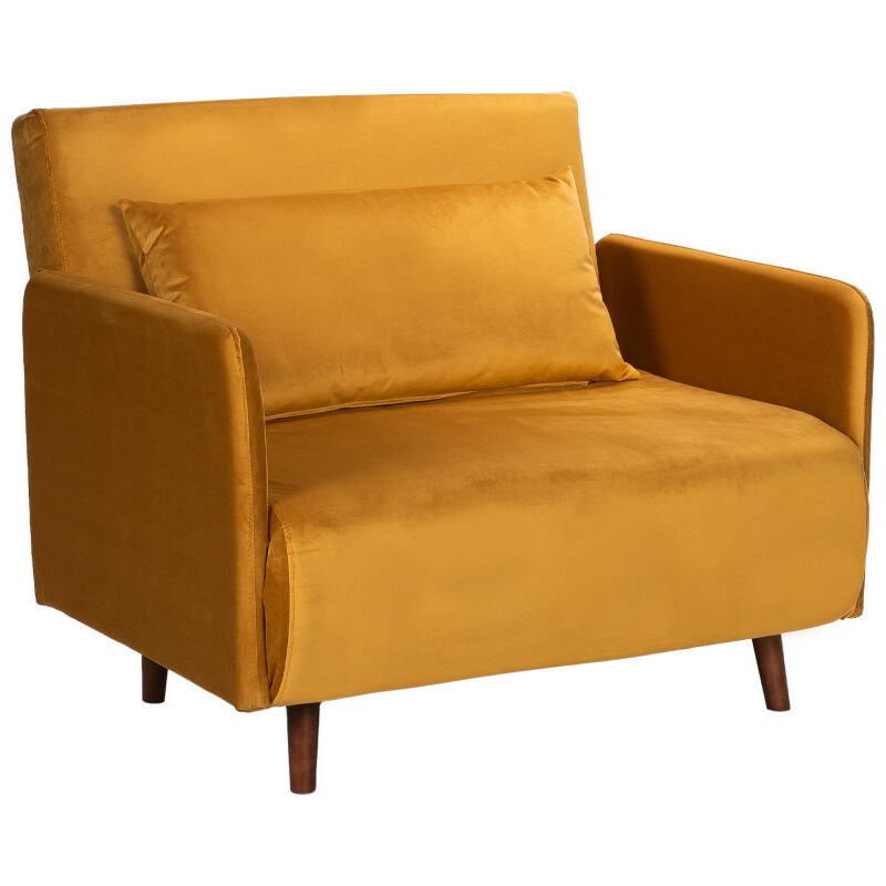 Drawer - Fauteuil convertible en velours - Jaune moutarde - belushi