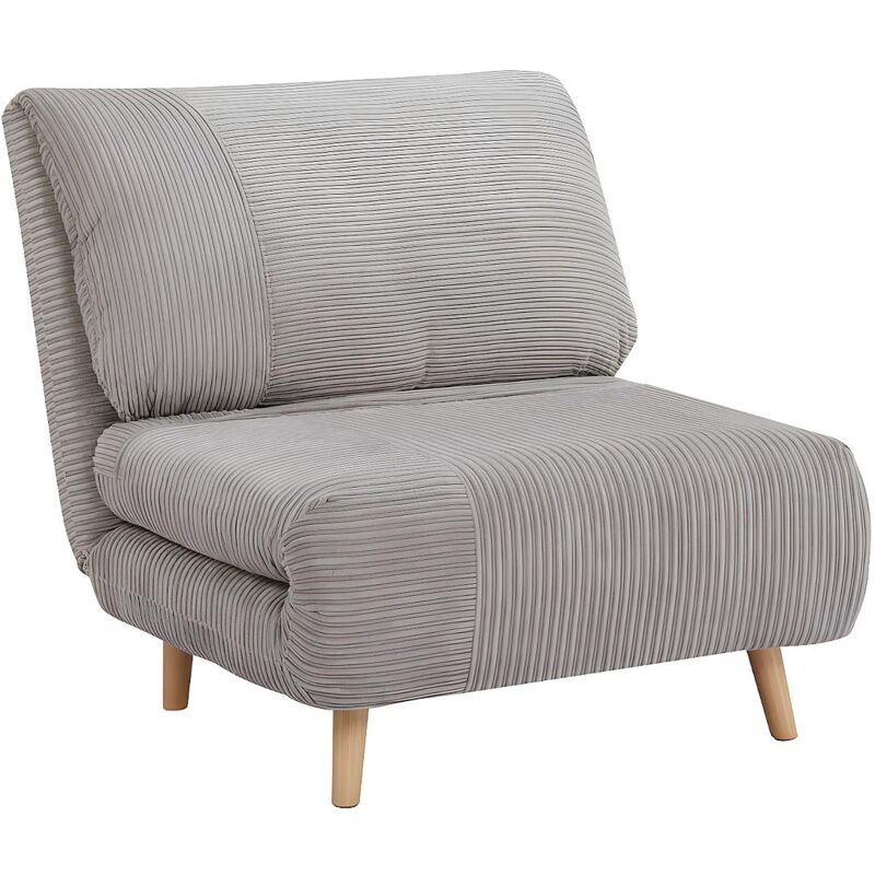 Vente-Unique – Fauteuil convertible en velours côtelé gris clair – 1 place – Mécanisme de conversion facile – Dossier inclinable 3 positions
