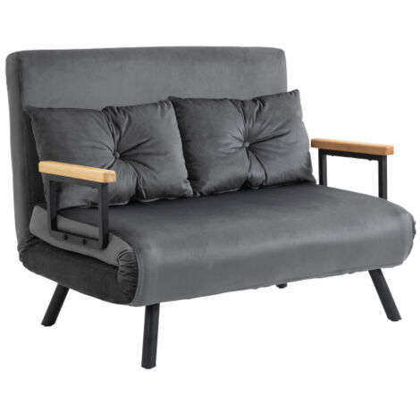 Fauteuil convertible en velours, dossier réglable 5 positions, avec coussins, gris foncé