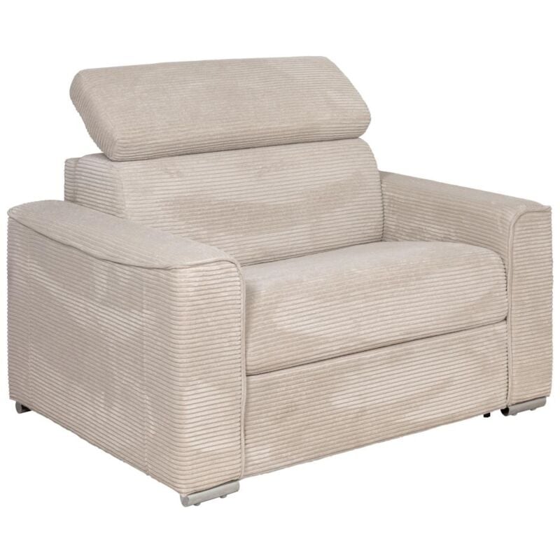 Fauteuil convertible express en velours côtelé beige - Couchage 70 cm - Matelas 14 cm VIZIR