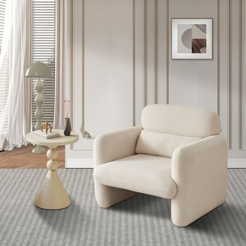 Fauteuil Convertible, Fauteuil avec accoudoirs, Fauteuil en éponge et en peluche, Chambre Fauteuil Scandinave - Beige