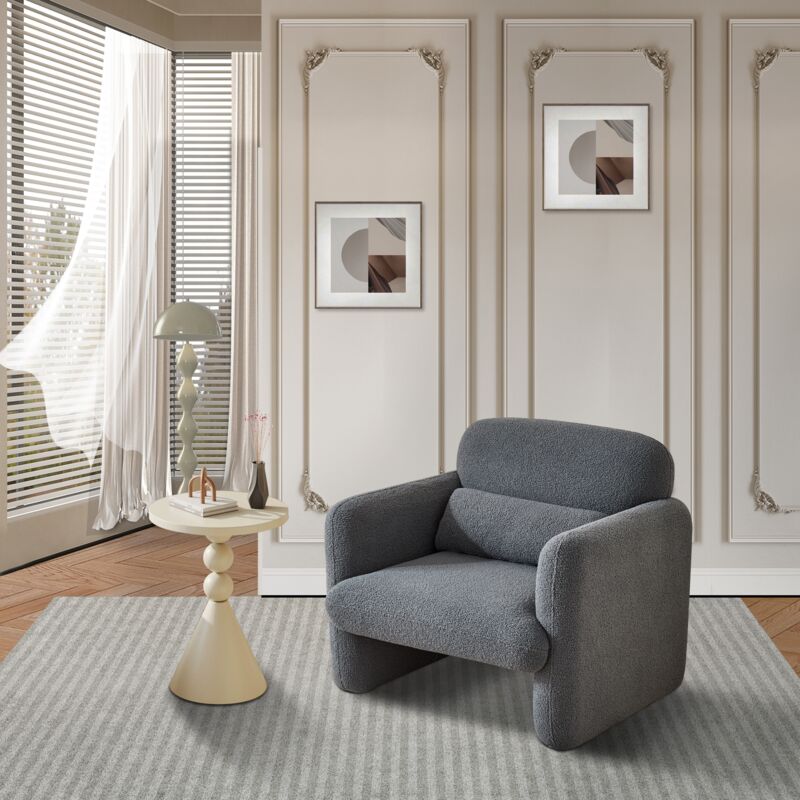 Fauteuil Convertible, Fauteuil simple avec accoudoirs, Fauteuil en éponge et en peluche, Chambre Fauteuil Scandinave - Gris