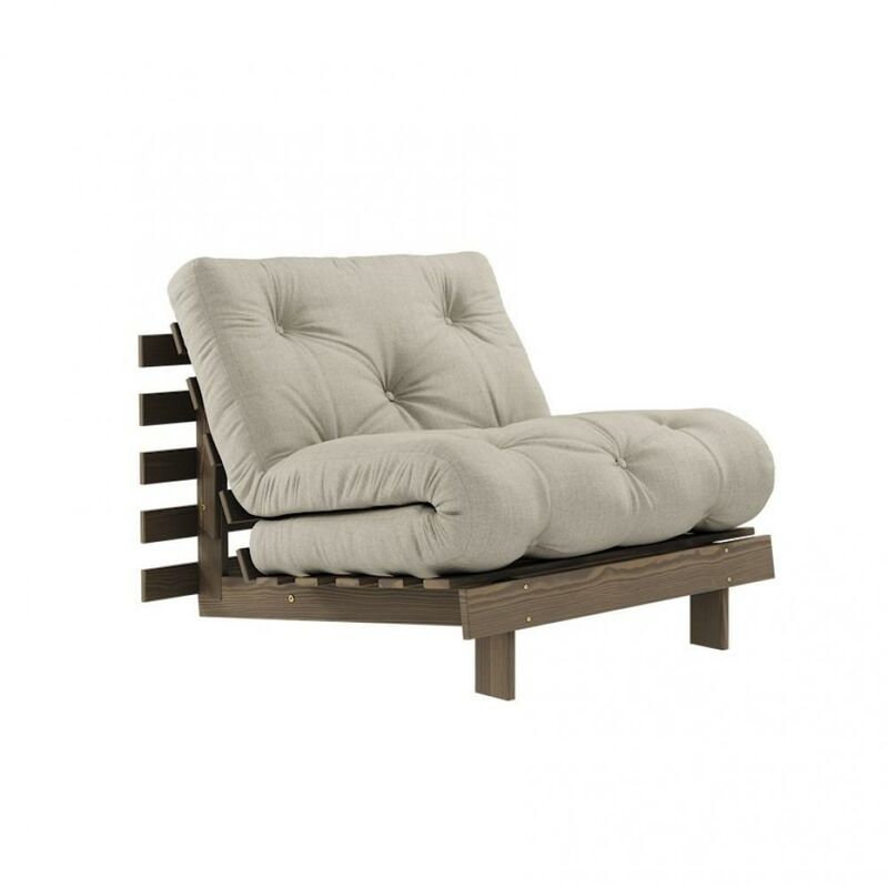 Fauteuil convertible futon roots pin carob brown matelas linen couchage 90 x 200 cm