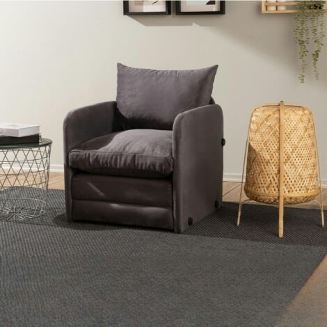 Fauteuil convertible gris velours couchage 200 cm ORURO