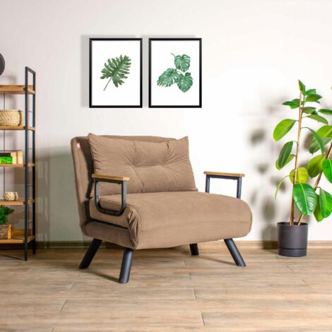 Fauteuil convertible marron clair couchage 175 cm MODI