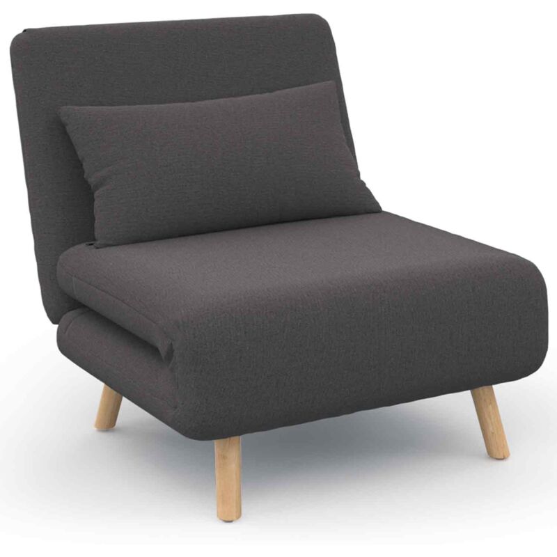 Fauteuil convertible romeo lit d'appoint 1 place 80x190 cm tissu gris anthracite