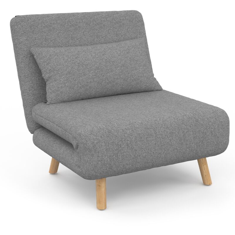 Fauteuil convertible romeo lit d'appoint 1 place 80x190 cm tissu gris clair