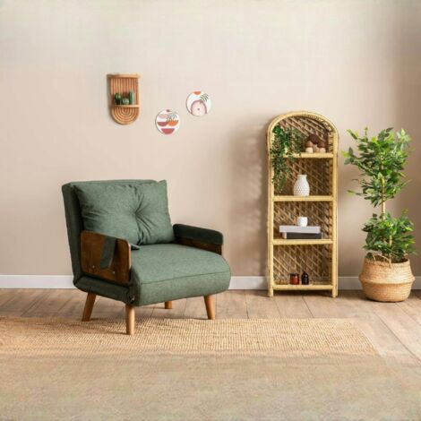 Fauteuil convertible vert 1 place couchage 190 cm LOJA