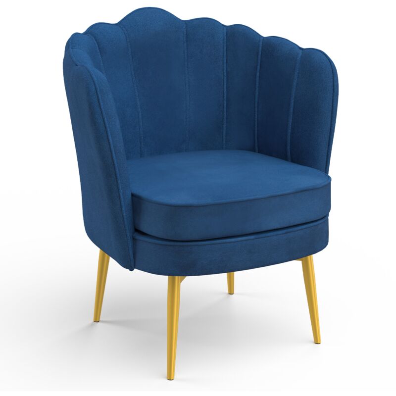 Fauteuil coquillage adella bleu nuit en velours pieds dorés