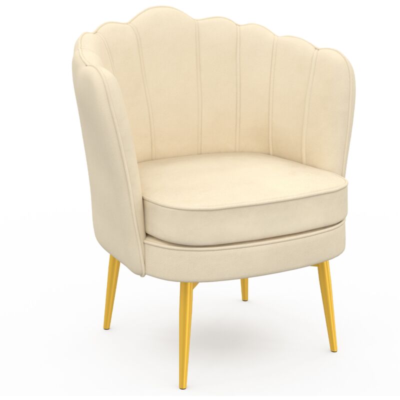 Fauteuil coquillage adella crème en velours pieds dorés