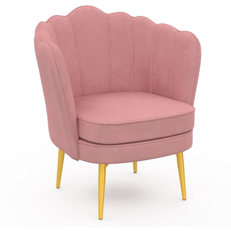 Fauteuil coquillage adella rose en velours pieds dorés