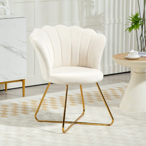 Fauteuil coquillage chaise coiffeuse fauteuil en velours fauteuil de salon avec pieds en acier 69 x 64 x 80 cm crème