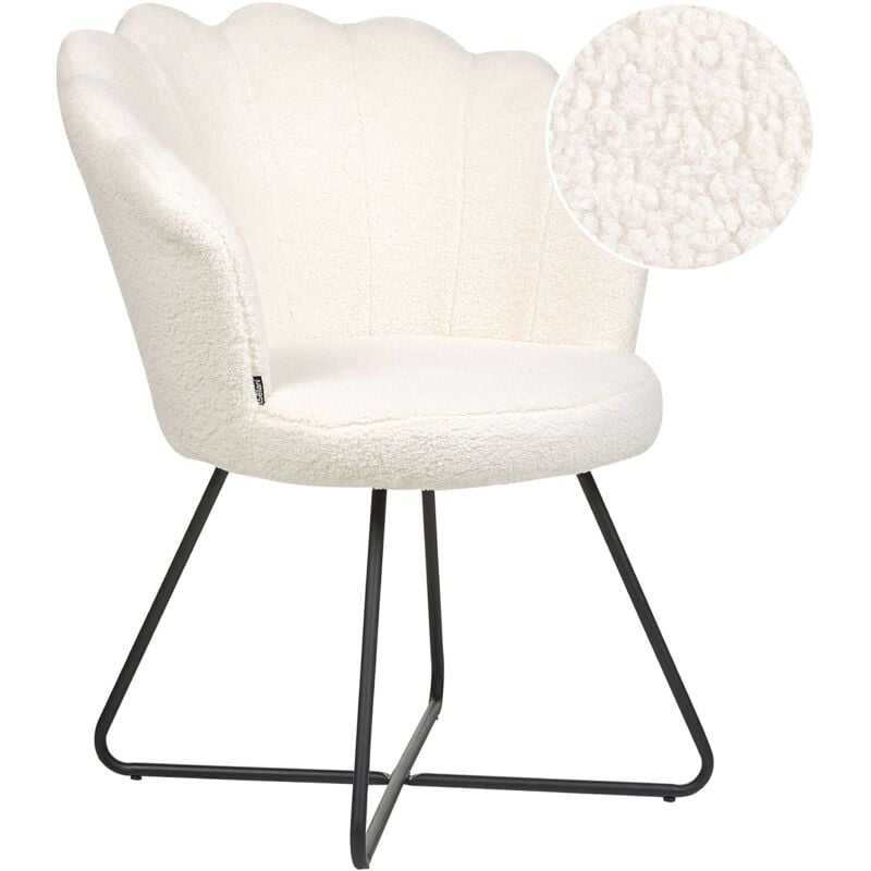 Beliani - Fauteuil Coquillage en Boucle Blanche Pieds en Croix en Acier Style Rétro Lovelock