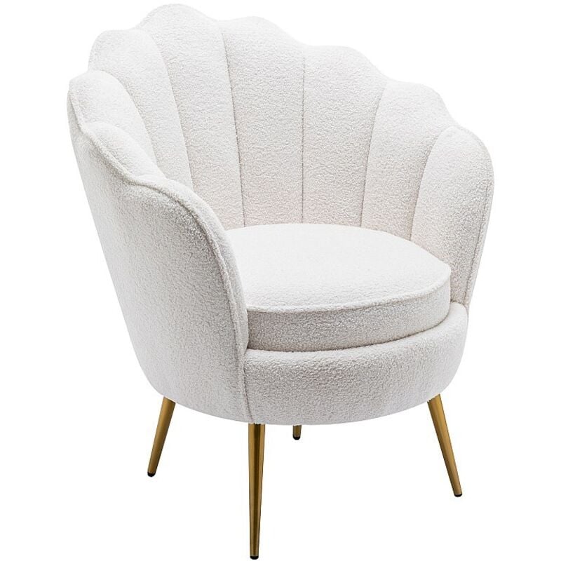 Vente-unique - Fauteuil coquillage en tissu bouclette blanc lalea