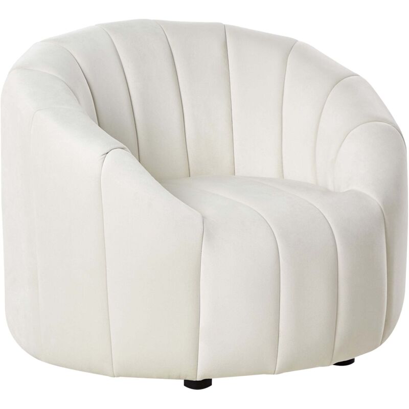 Fauteuil Coquillage en Velours Blanc Cassé Assise Profilée Style Rétro Malung
