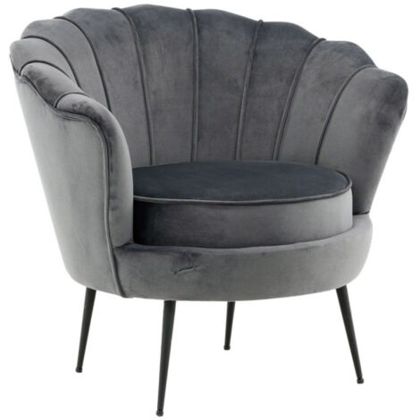 Fauteuil Coquillage en Velours "Calais" 83cm Gris Foncé