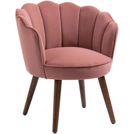 Fauteuil Coquillage Fauteuil de Salon Chambre avec Dossier et Coussin Aspect Velours Pieds en Bois hévéa dim. 66L x 66l x 78,5H cm, Rose