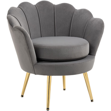 Fauteuil coquillage, fauteuil vintage, fauteuil pour chambre et salon, design élégant, dossier haut, 76 x 67 x 74 cm, gris