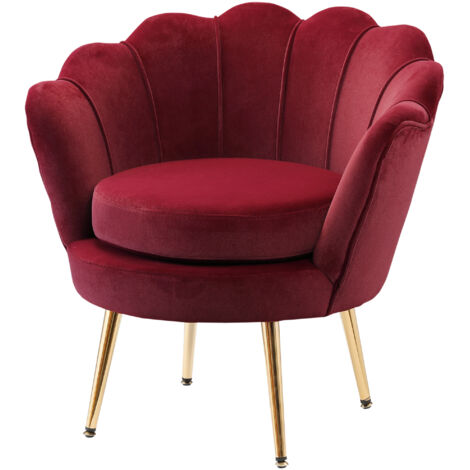 Fauteuil coquillage, fauteuil vintage, fauteuil pour chambre et salon, design élégant, dossier haut, 76 x 67 x 74 cm, rouge foncé