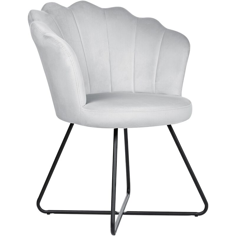 Fauteuil Coquillage Gris en Velours Glamour sans Accoudoirs Rembourré Lovelock - Gris
