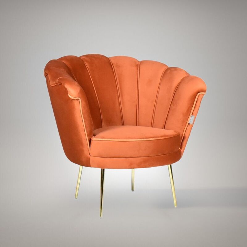 Toscohome - Fauteuil coquille garni de velours rouille et pieds dorés - Orel