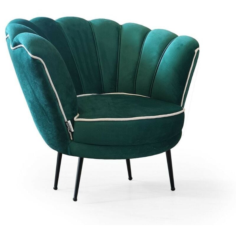 Webmarketpoint - Fauteuil coquille Orel en velours vert émeraude avec bordure blanche