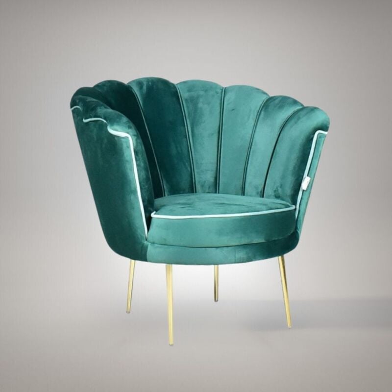 Toscohome - Fauteuil coquille tapissé de velours vert foncé et pieds dorés - Orel