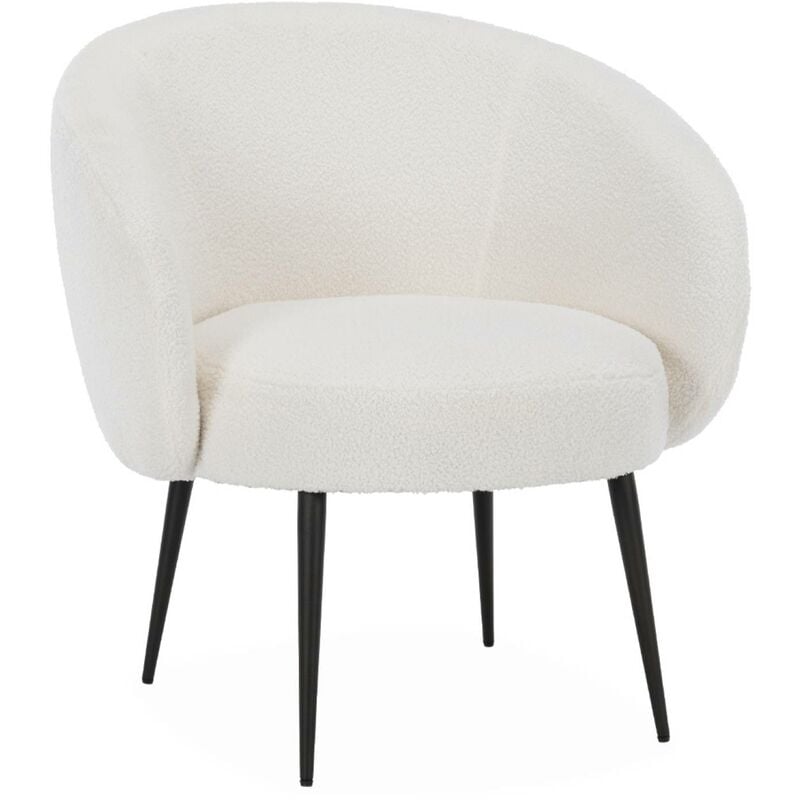 Fauteuil cosy rond en bouclette crème. Hima. l 74 x p 72 x h 80.5cm