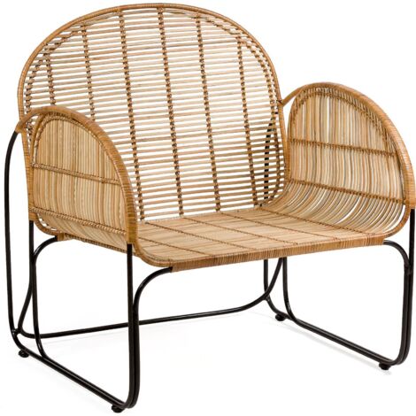 Fauteuil cosy en osier et métal design - Design osier naturel et base métallique