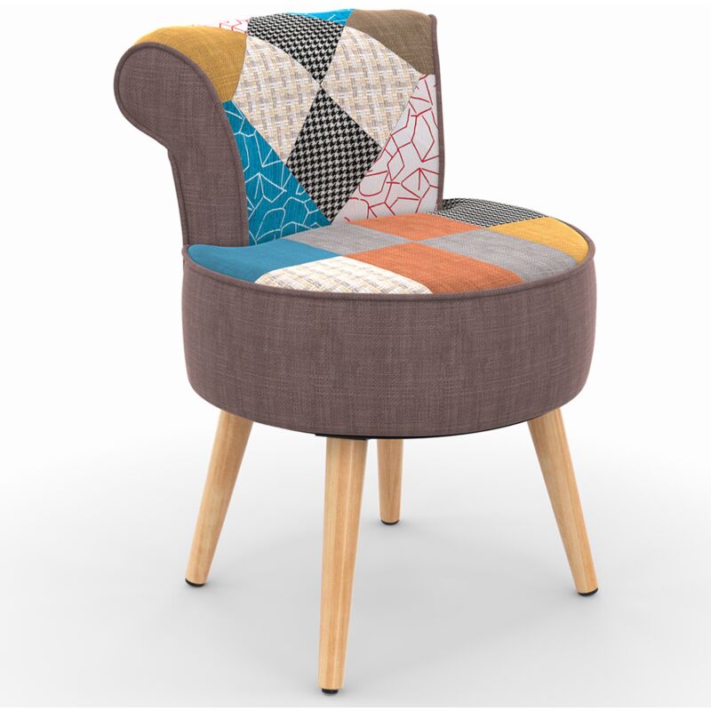 Idmarket – Fauteuil crapaud enfant en tissu patchwork multicolore – Dimensions 42x48x60 cm – Assise moelleuse et pieds en bois scandinave