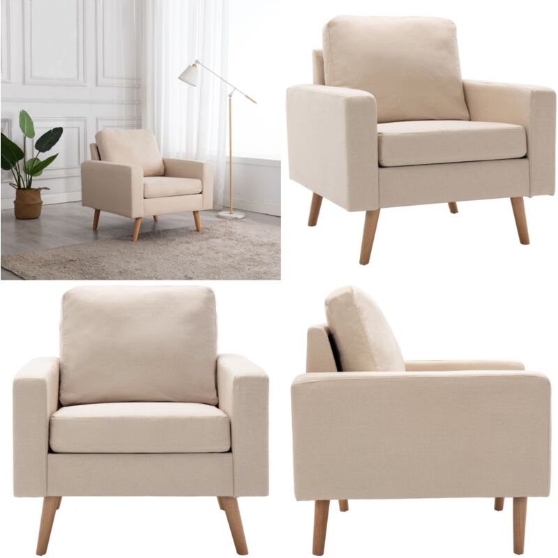 Fauteuil Crème Tissu - Chaise Longue - Fauteuil Confort - Mobilier Salon - Meuble Tendance - Décoration Intérieure - Home & Living