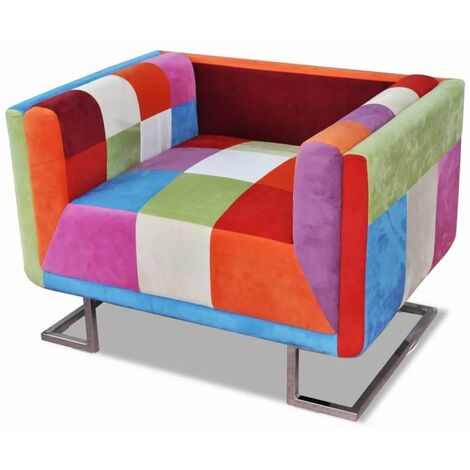 Fauteuil cube avec design de patchwork Chrome Tissu