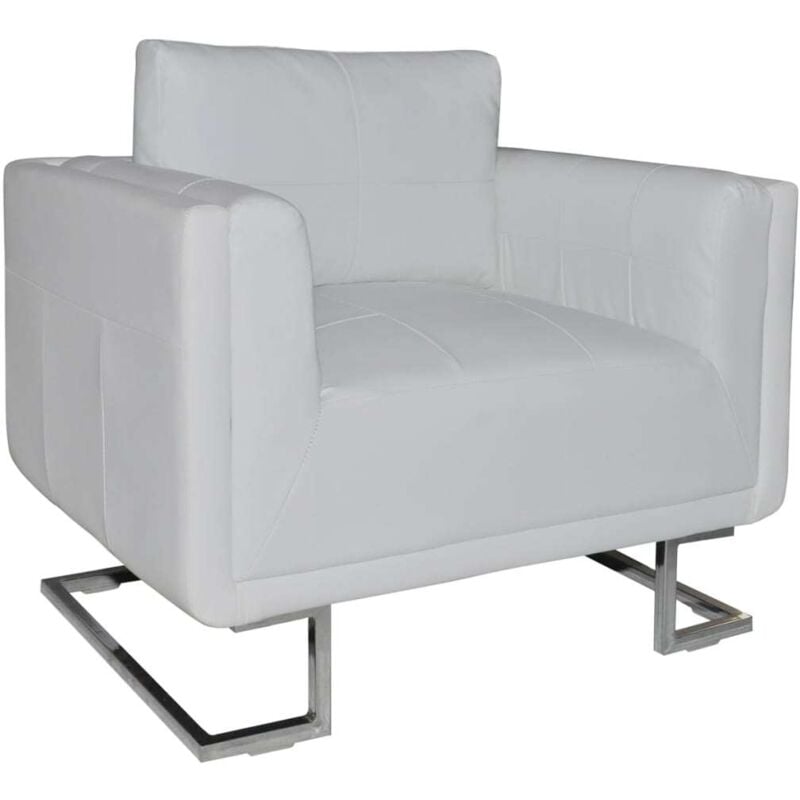 Vidaxl - Fauteuil cube avec pieds chromés Blanc Similicuir