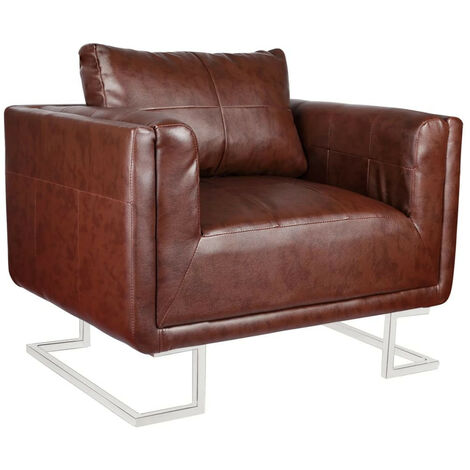 Fauteuil cube avec pieds chromés Marron Similicuir
