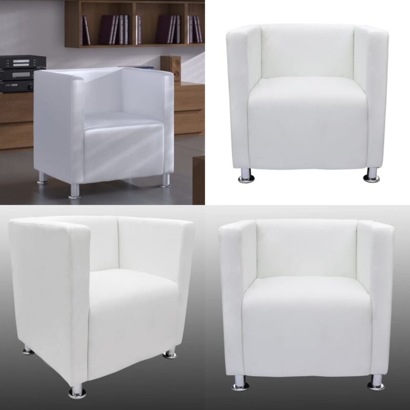 Vidaxl - Fauteuil cube blanc simili cuir - Chaise Moderne - Fauteuil Élégant - Chaise Salle à Manger - Mobilier Intérieur - Design Contemporain