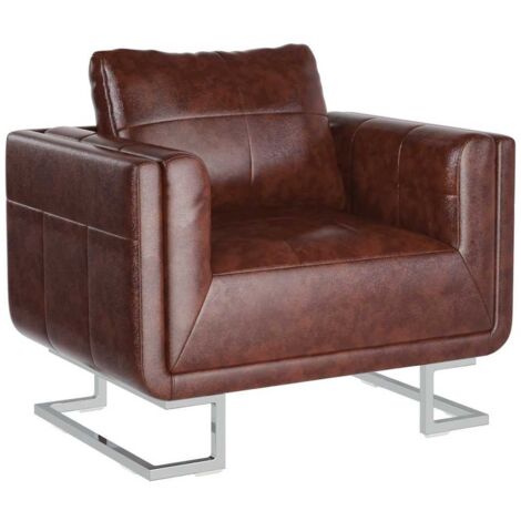 Fauteuil cube Fauteuil de Relaxation Fauteuil Salon avec pieds chromés Marron Similicuir 64424