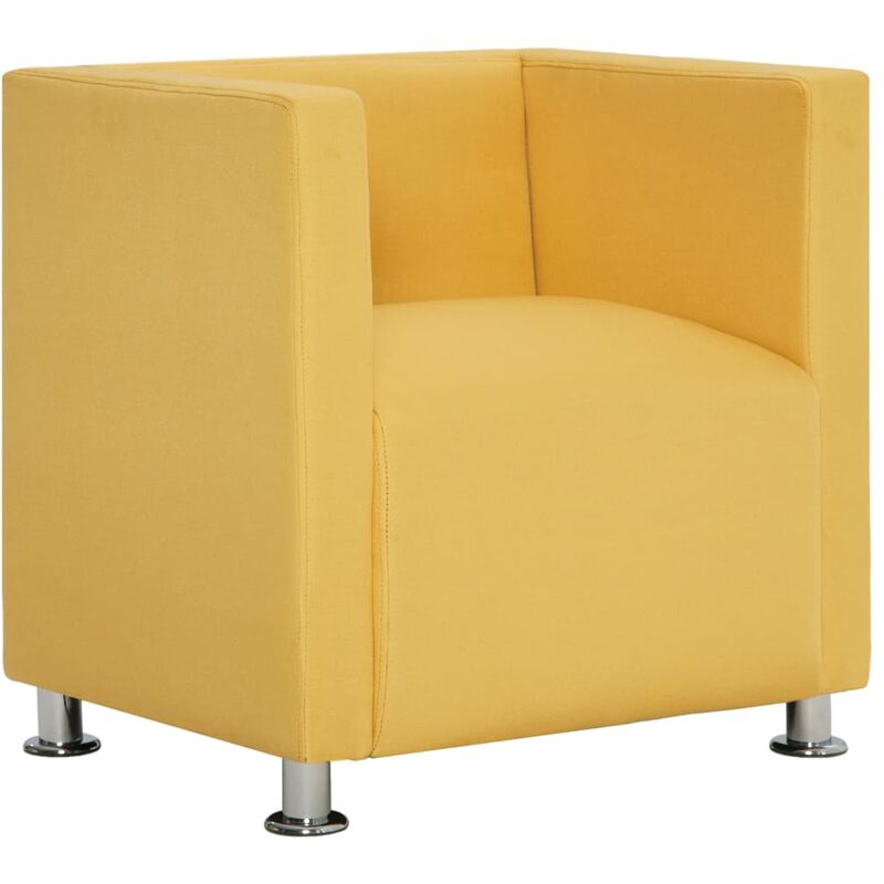 Fauteuil Cube Tissu Jaune