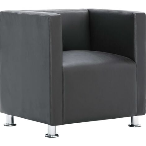 Fauteuil Cube Gris Similicuir 282139