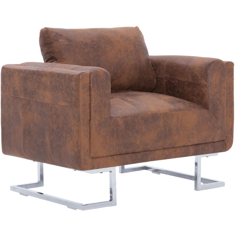 Fauteuil cube Similicuir daim Marron