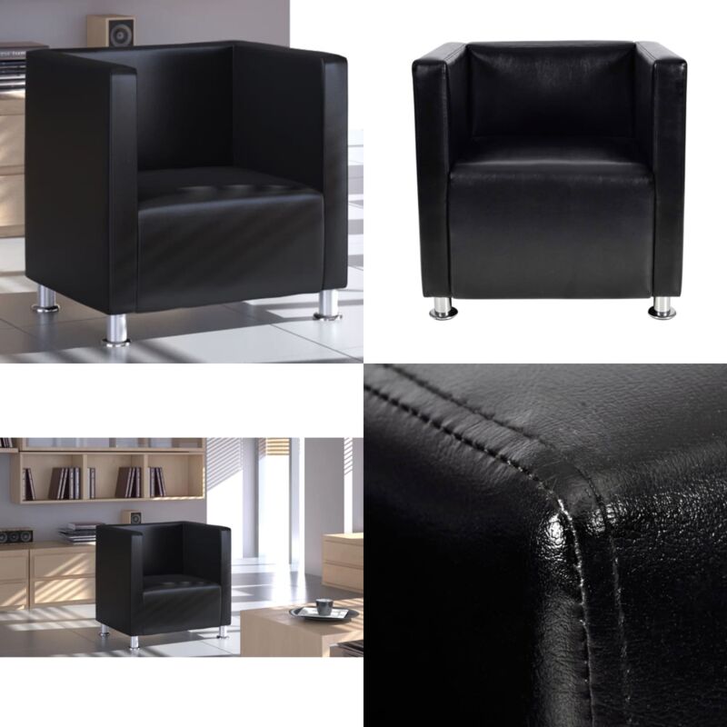 Fauteuil cube noir similicuir - Chaise Moderne - Fauteuil Tubulaire - Chaise Salle à Manger - Chaise Décorative - Mobilier Intérieur - Home & Living