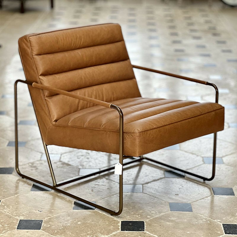 Fauteuil cuir cognac Makine 71x83x66cm