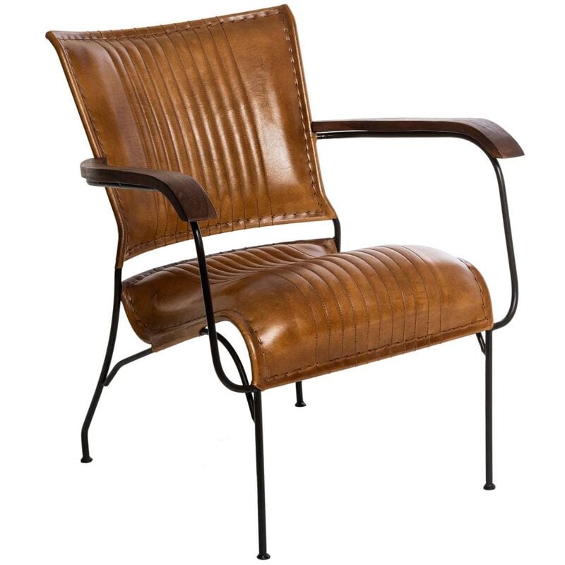 Atmosphera - Fauteuil Hoper cuir marron cognac créateur d'intérieur