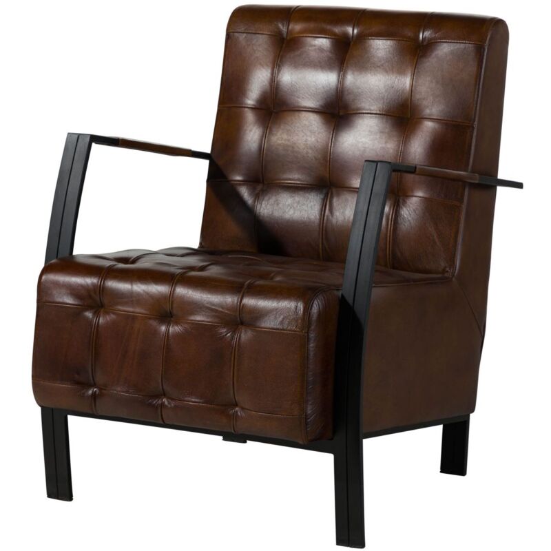 Fauteuil 64x76 Cuir Brun IRON LABEL #14 - brun